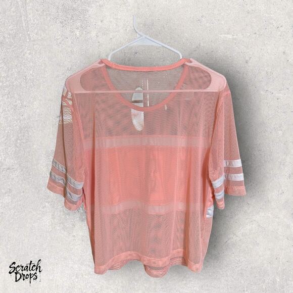 BEBE Sport Womens Mesh Shirt Top Cover-up Large Neon Pink Lightweight Activewear - Picture 2 of 3